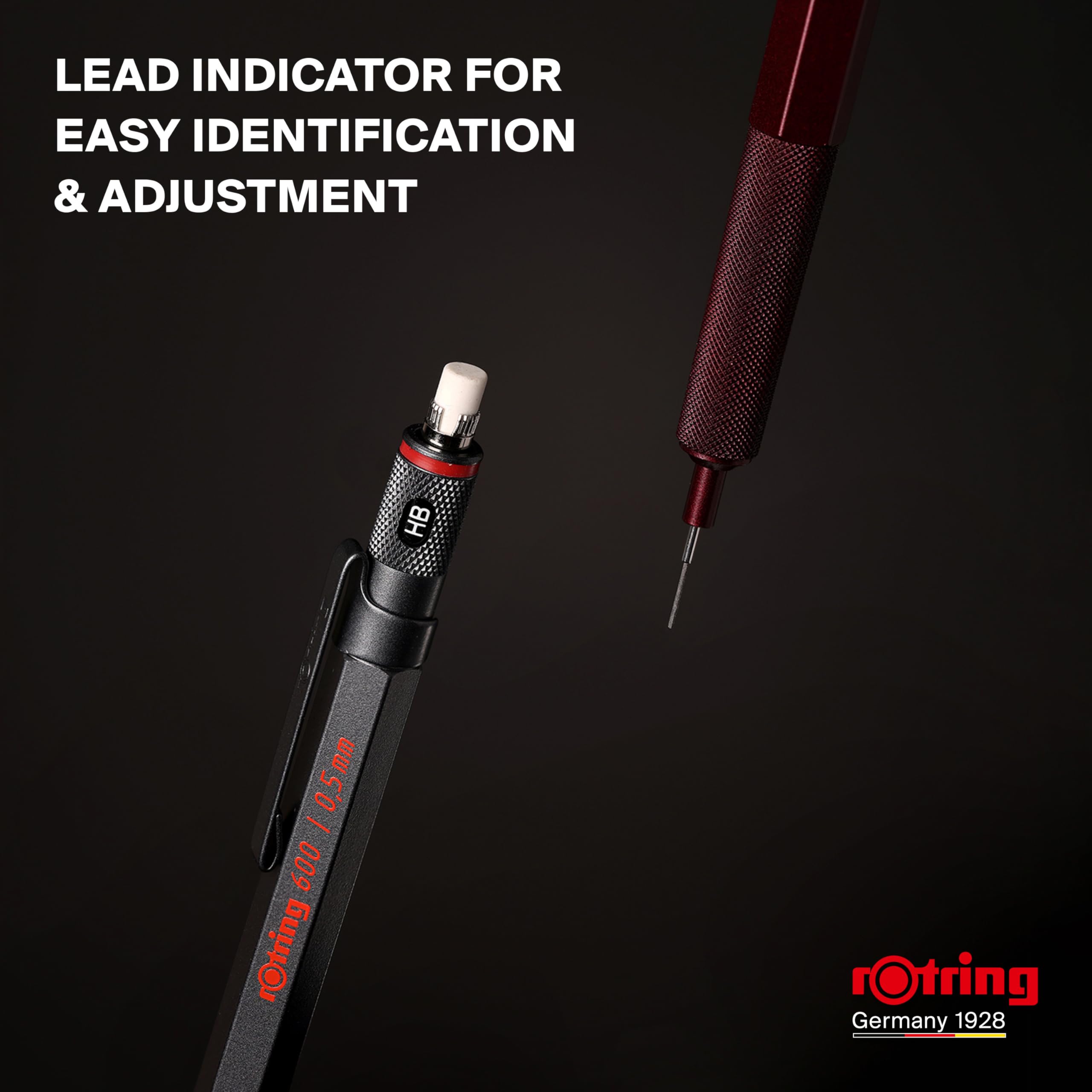 rOtring 600 Mechanical Pencil - 0.5mm HB Lead | All-Metal Body | Darkstone 6