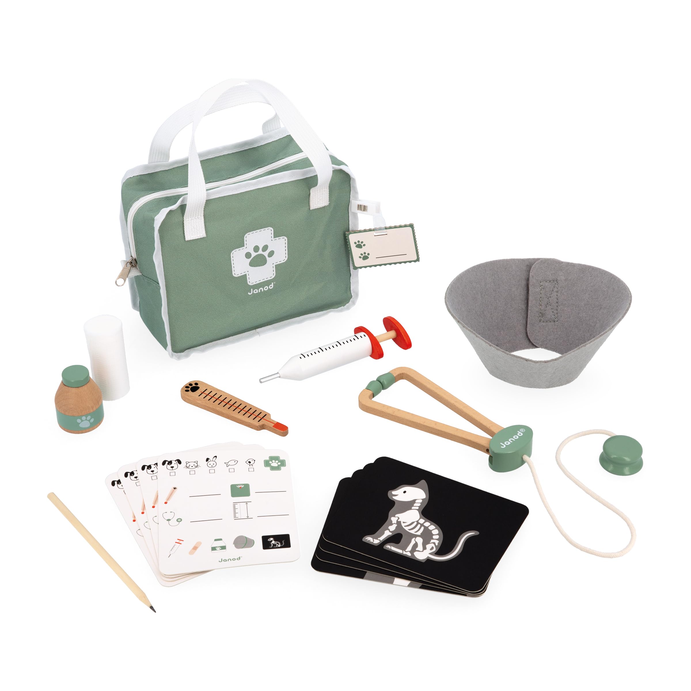 Janod Vet Kit - Pretend Play Occupation Set for Ages 3-8 with 16 Accessories 1