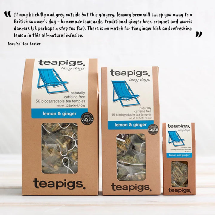 teapigs Lemon Ginger Herbal Tea Bags - 50 Biodegradable Tea Temples, Caffeine-Free with Ginger, Lemongrass & Lemon Peel