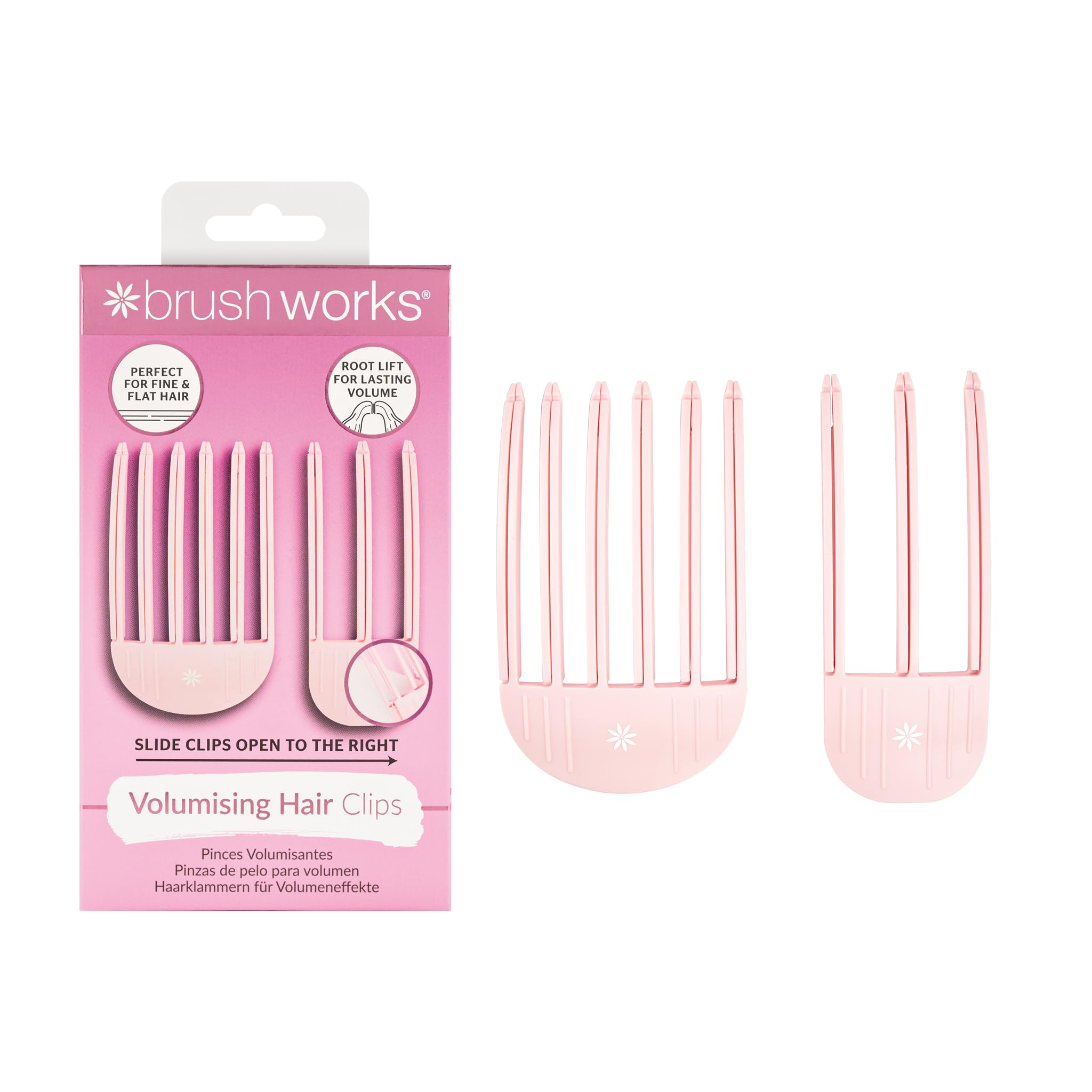 Brushworks Volumising Hair Clips - Instant Root Lift for Fine Hair | 2 Count | Pink