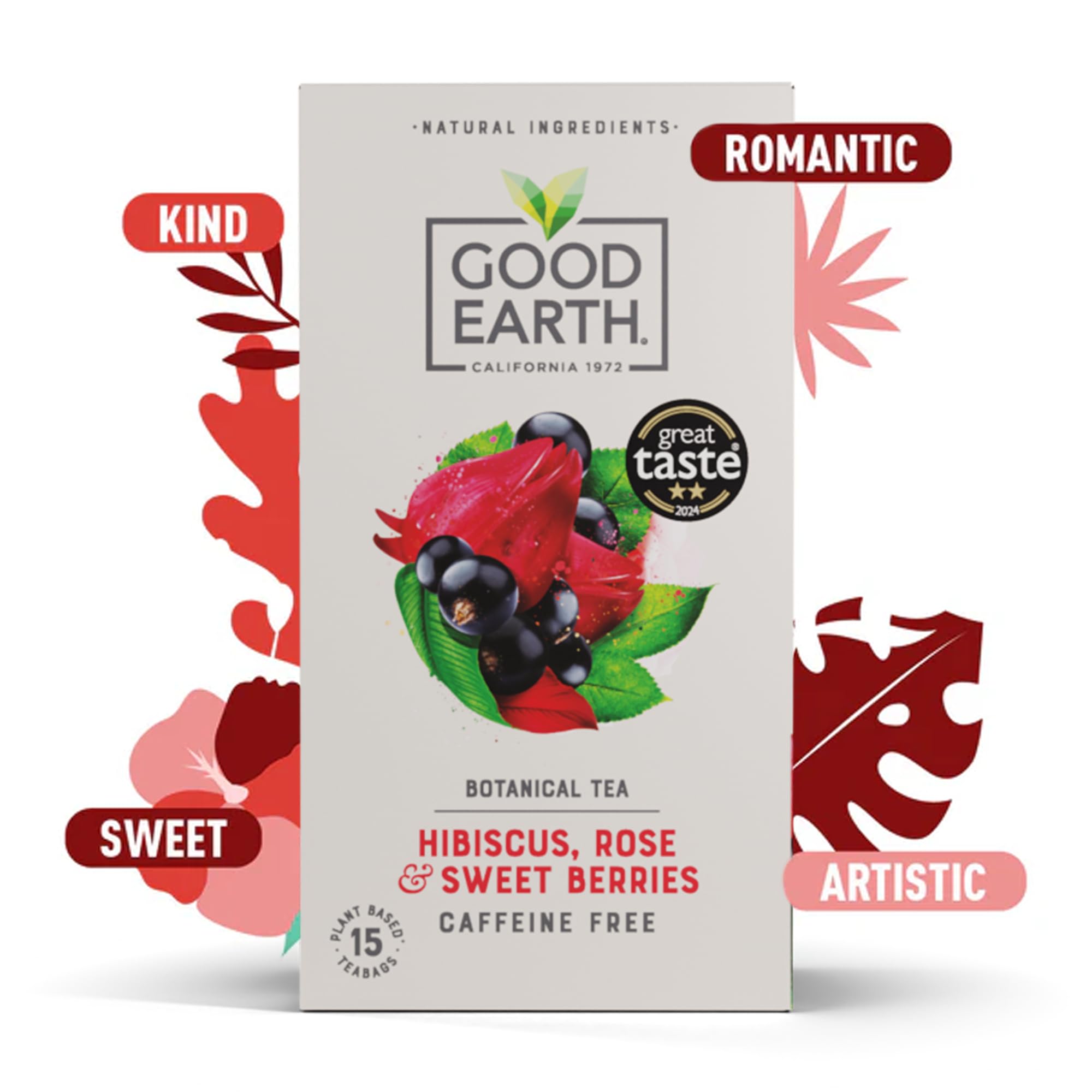 Good Earth Tea Co. Hibiscus, Sweet Berries & Rose Herbal Tea Bags - 15 Count, Naturally Caffeine Free 2
