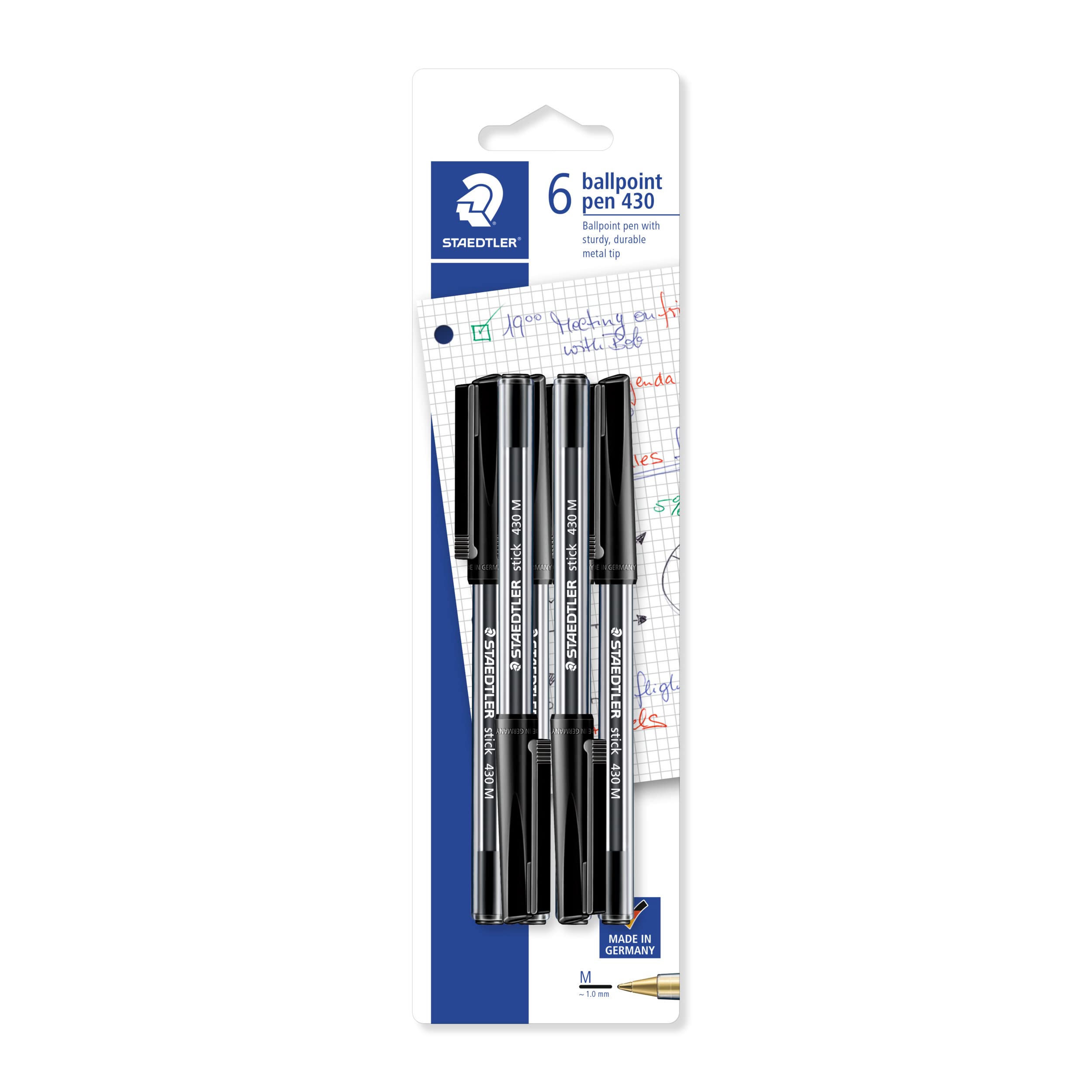 STAEDTLER Stick 430 Medium Ballpoint Pen - Black Ink, Medium Linewidth, Pack of 6 1