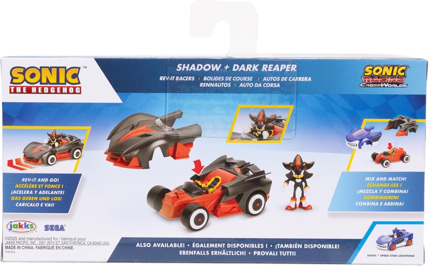 Sonic The Hedgehog Shadow & Dark Reaper Rev-It Racer - Includes Mini Shadow Figurine | No Batteries Required | Ages 3+ 4