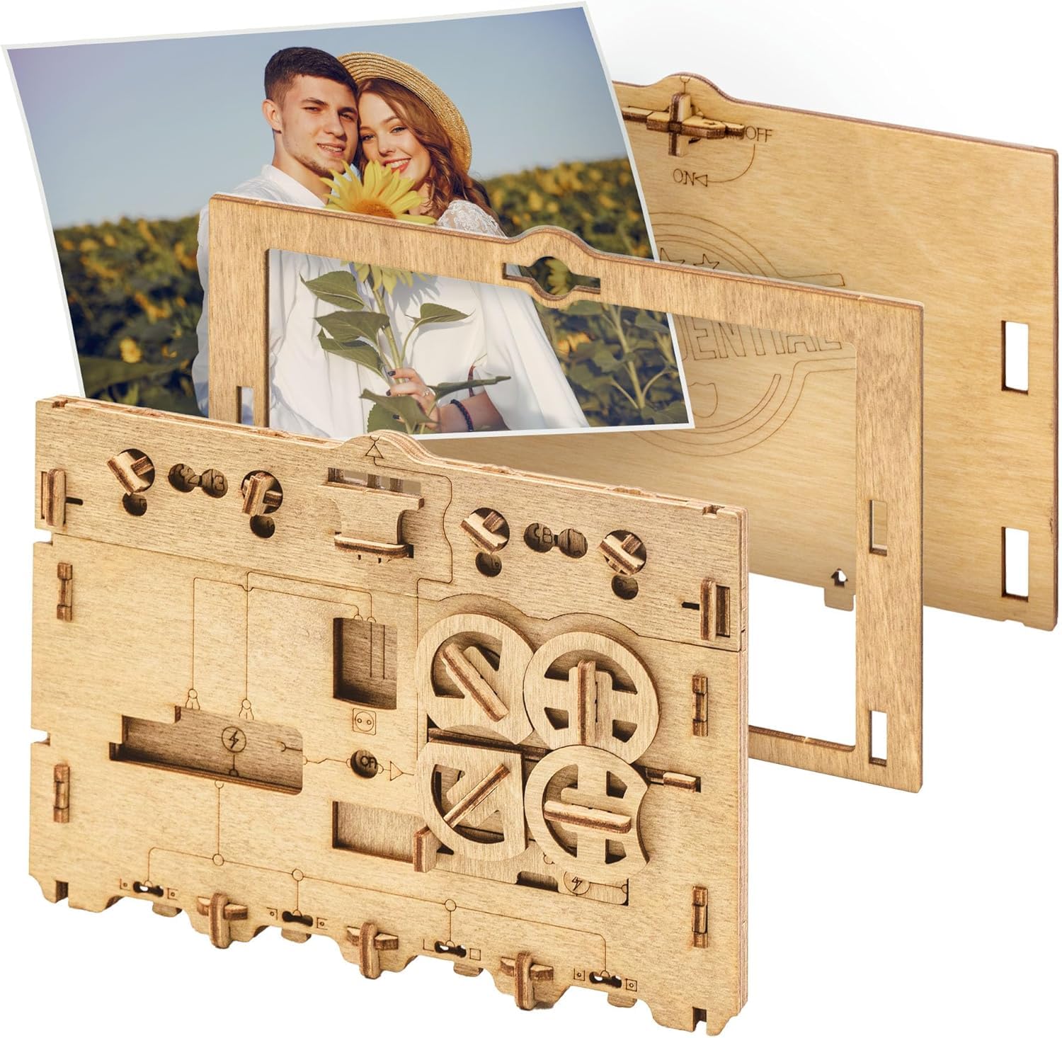 iDventure Clueframe - Secret Picture Frame Puzzle Box | Customizable 4-Digit Code | Birch Wood