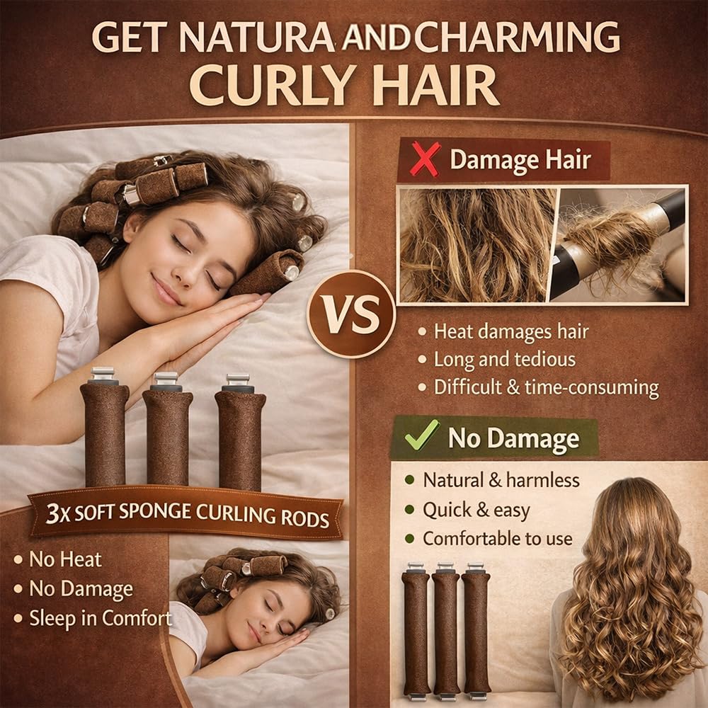 Admygo Satin Heatless Curling Rod Headband Set - 3PCS for Overnight Natural Waves 7