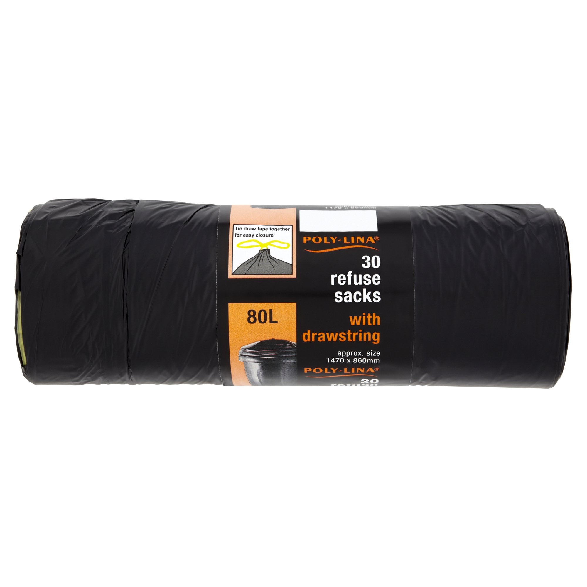Polylina Bin Bags - 80 Litre Capacity, 30 Count Black Refuse Sacks | Made with 60% Recycled Plastic