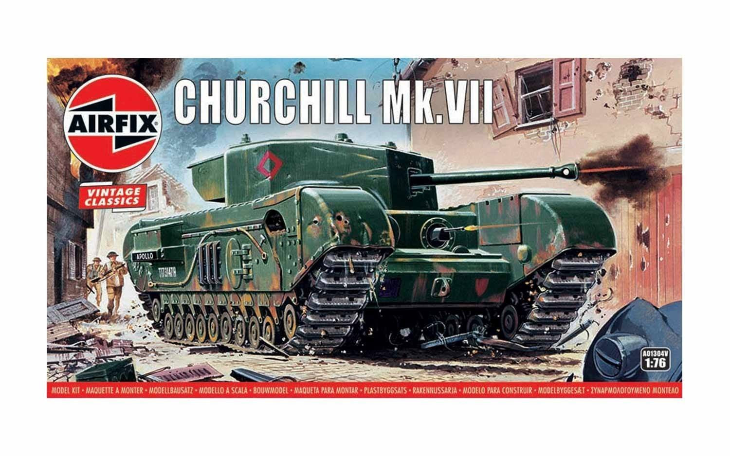 Airfix Vintage Classic 1/76 Churchill Mk.VII Tank Model Kit - 104 Piece Building Set for Ages 8+ 1