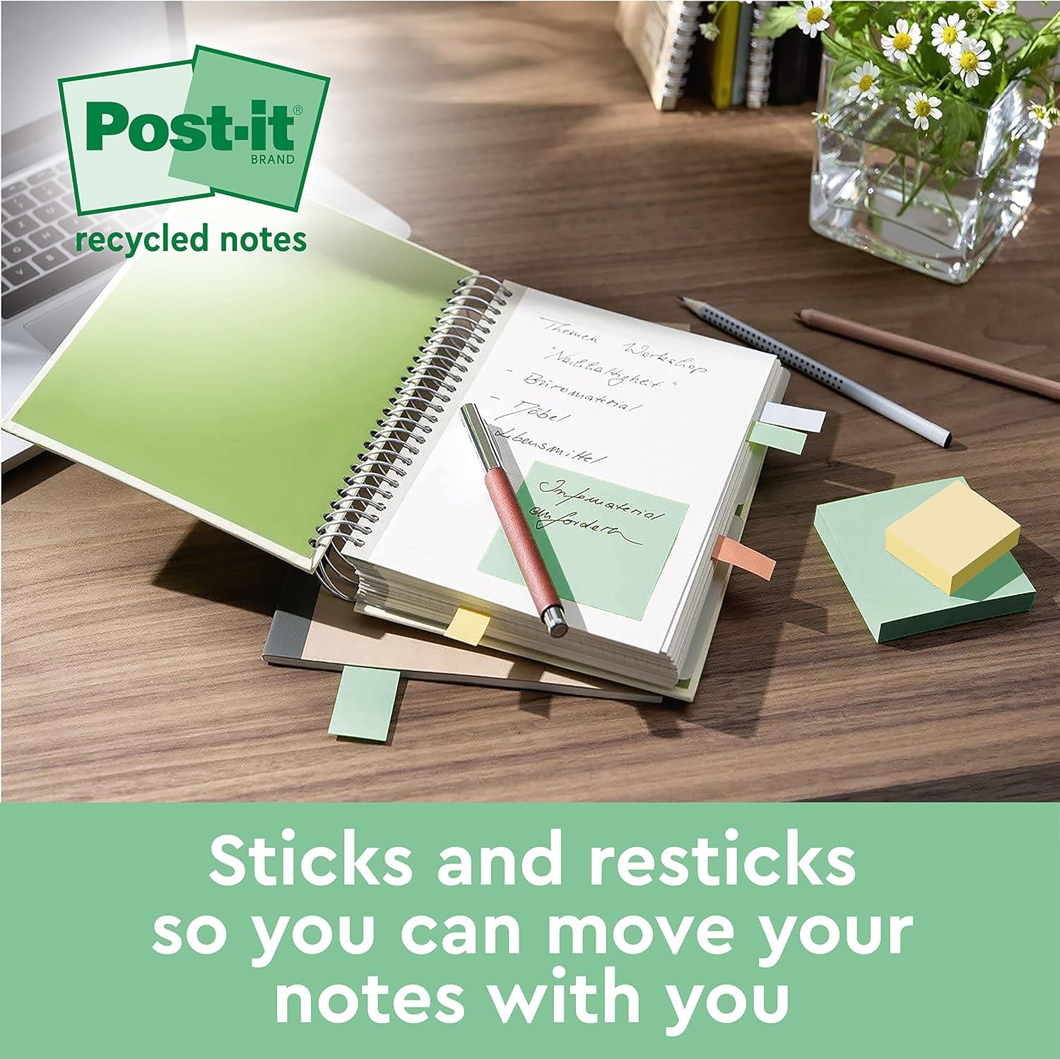 Post-it Super Sticky 100% Recycled Notes - 12 Pads, 70 Sheets/Pad | Multi-Color 9
