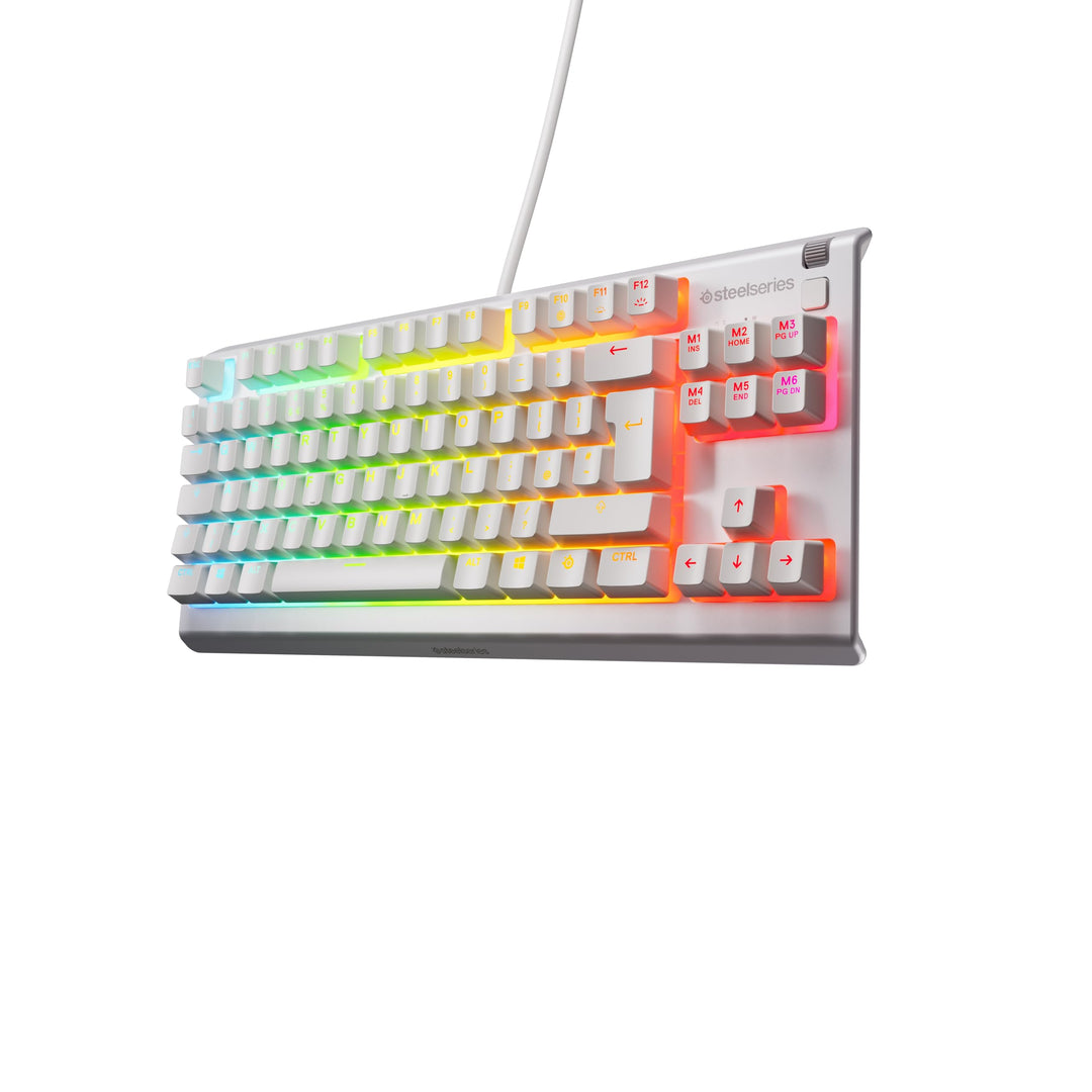 SteelSeries Apex 3 TKL White RGB Gaming Keyboard - UK Layout - 8-Zone RGB - Whisper-Quiet Switches - Water Resistant