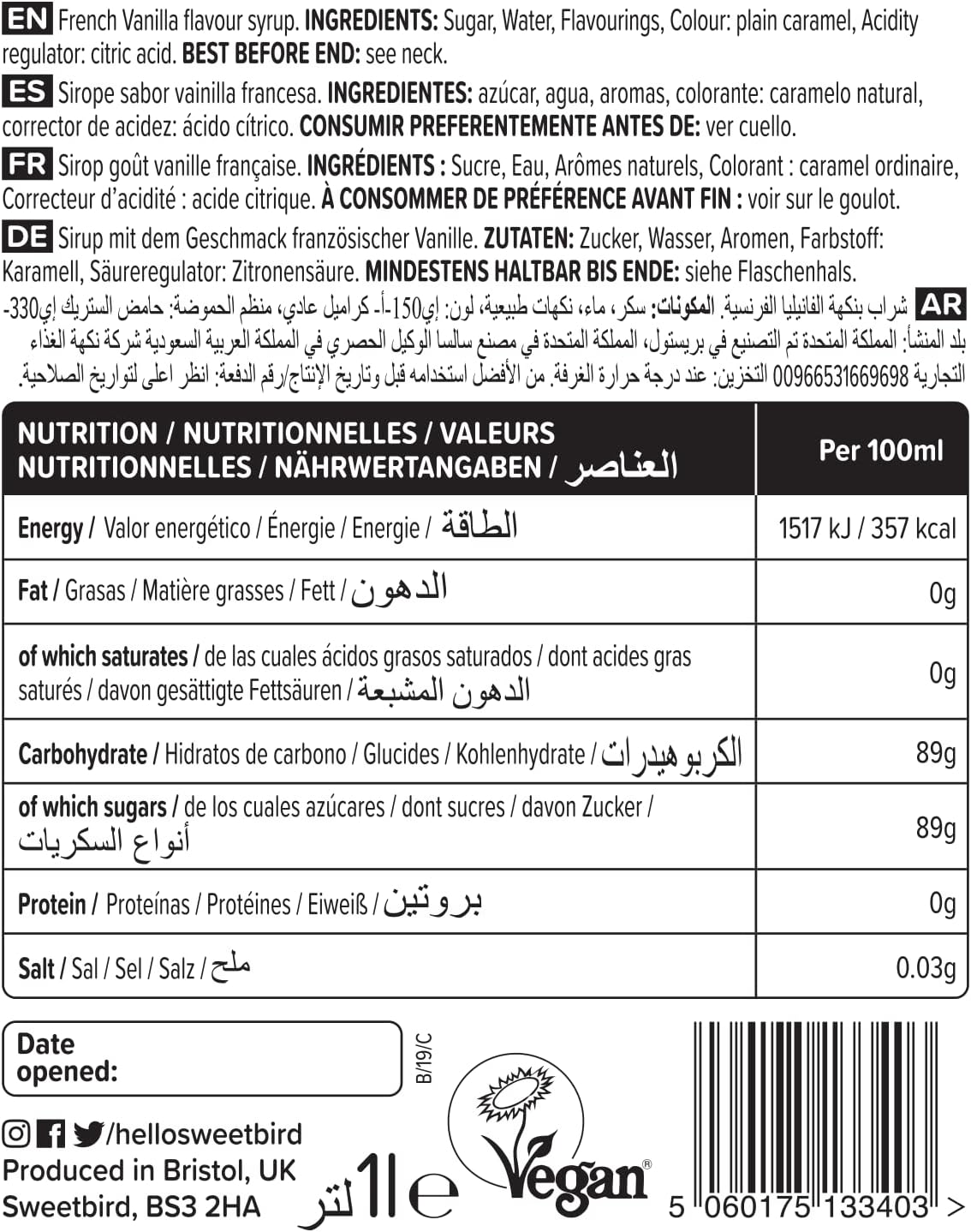 Sweetbird Französischer Vanillesirup (1 Liter) – Veganer Getränkesirup 8