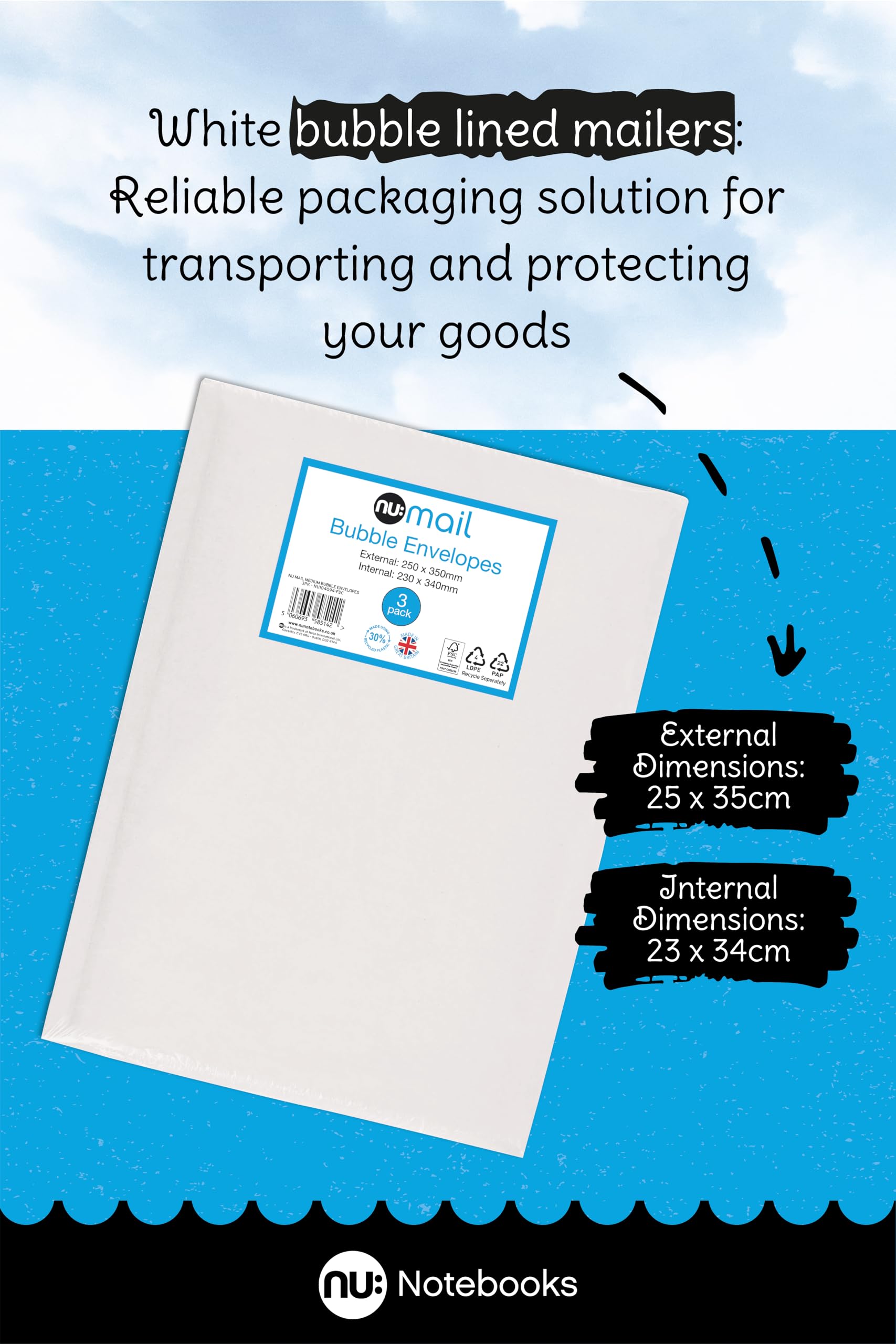 nu: Mail Padded Bubble Envelope Medium - Protective Packaging | 3 Pack | White 2