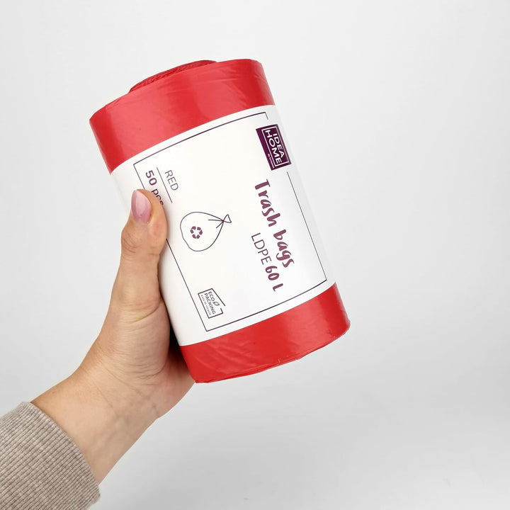 D.RECT 60L Heavy Duty Red Bin Liners - 50 Pack