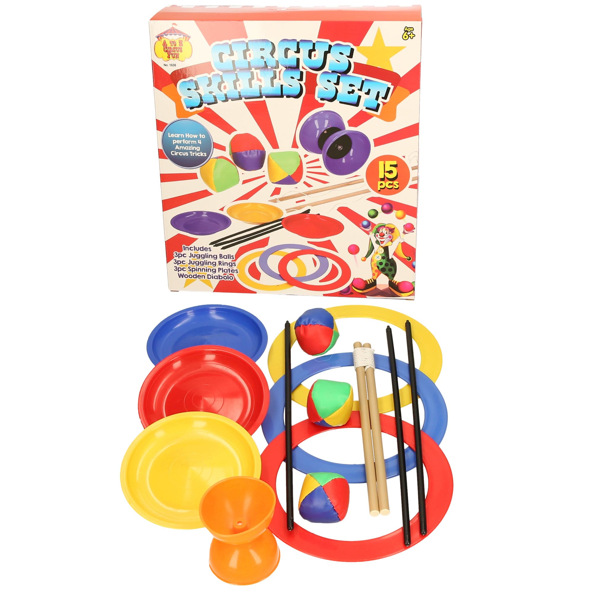 Tent Fun Circus Skills Set - 15-Piece Juggling & Spinning Toys for Kids 6+