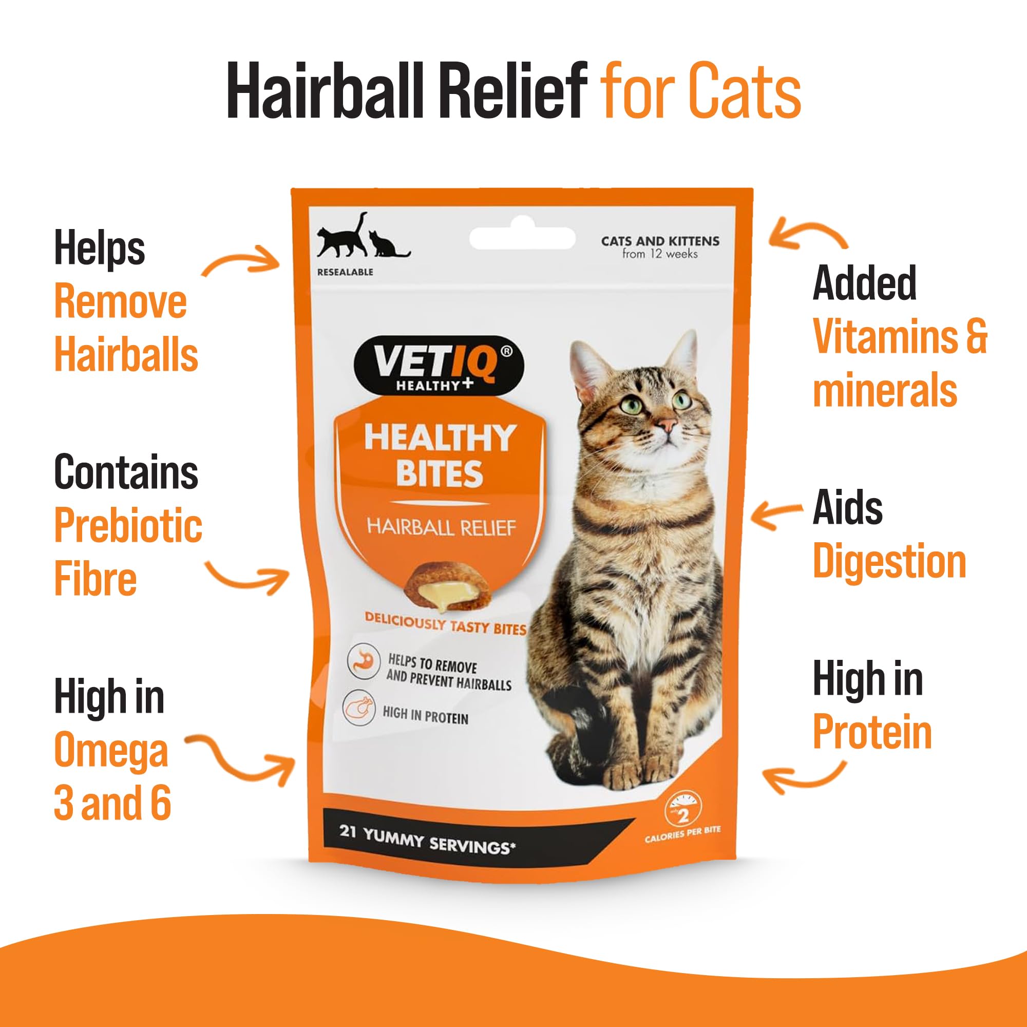 VETIQ Healthy Bites Hairball Relief Treats for Cats & Kittens 12+ Weeks | Chicken Flavor | 8 Pack (65g Each)