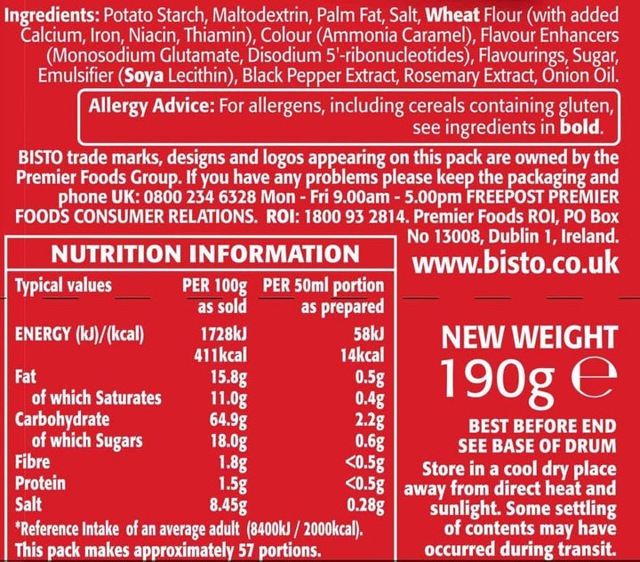 Bisto Reduced Salt Beef Gravy Granules - 190g Drum