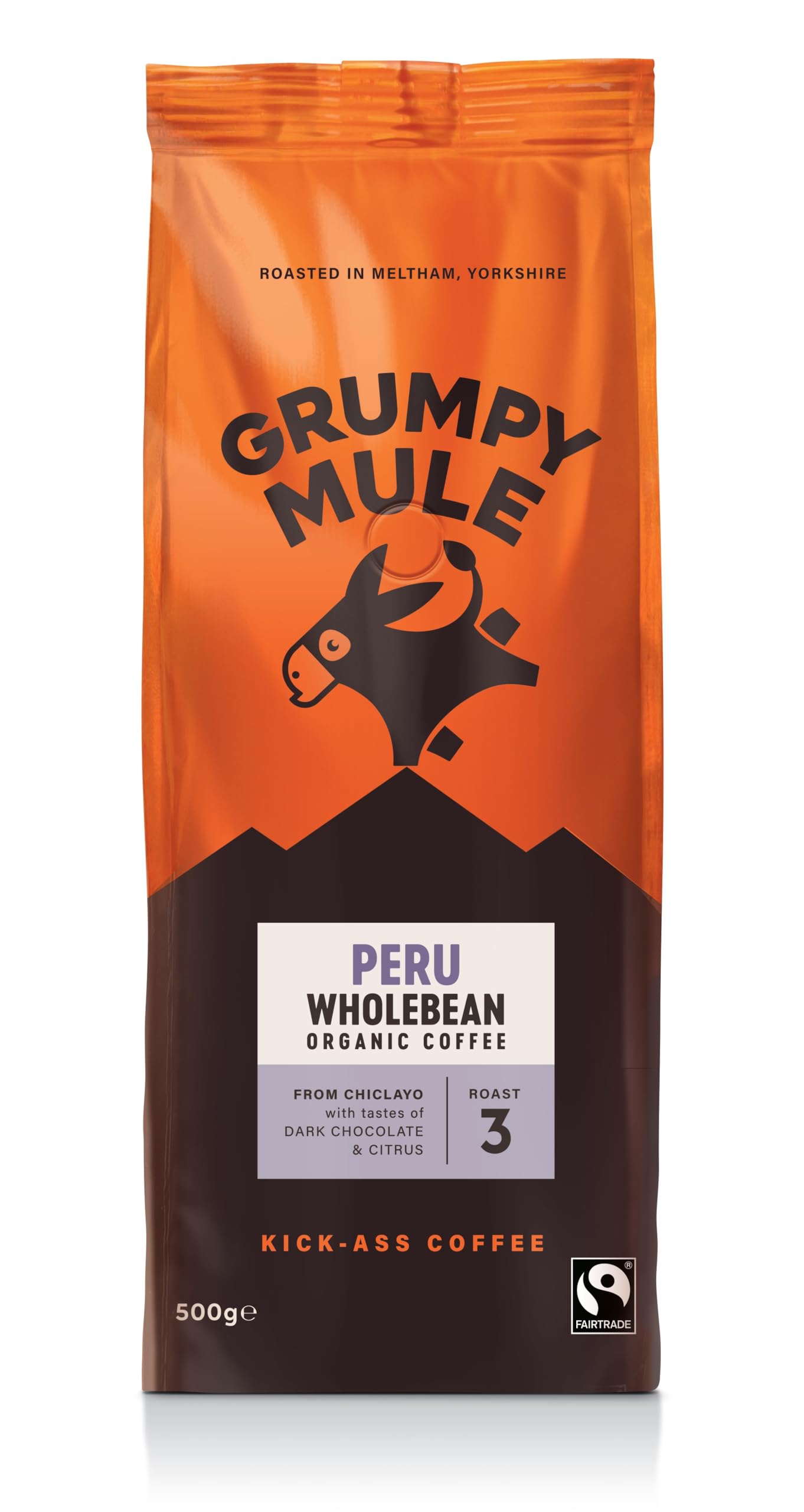 Grumpy Mule Peru Café Feminino Organic Whole Coffee Beans - Dark Chocolate & Citrus, Medium-Dark Roast, 500g 1