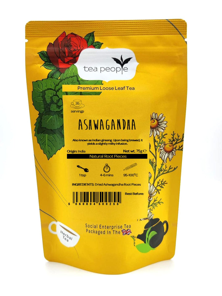 Tea People Ashwagandha Herbal Tea – 75g Retail Pack (35 Cups) – Caffeine-Free Adaptogen Root Tea