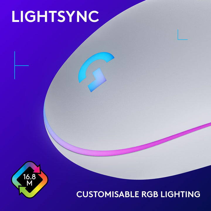 Logitech G203 LIGHTSYNC Gaming Mouse - 8K DPI, 6 Programmable Buttons, RGB Lighting, Lightweight Design - White