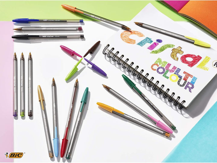 BIC Cristal Fun Ballpoint Pens Wide Point (1.6 mm) – Assorted Colours, Pouch of 10, 921342