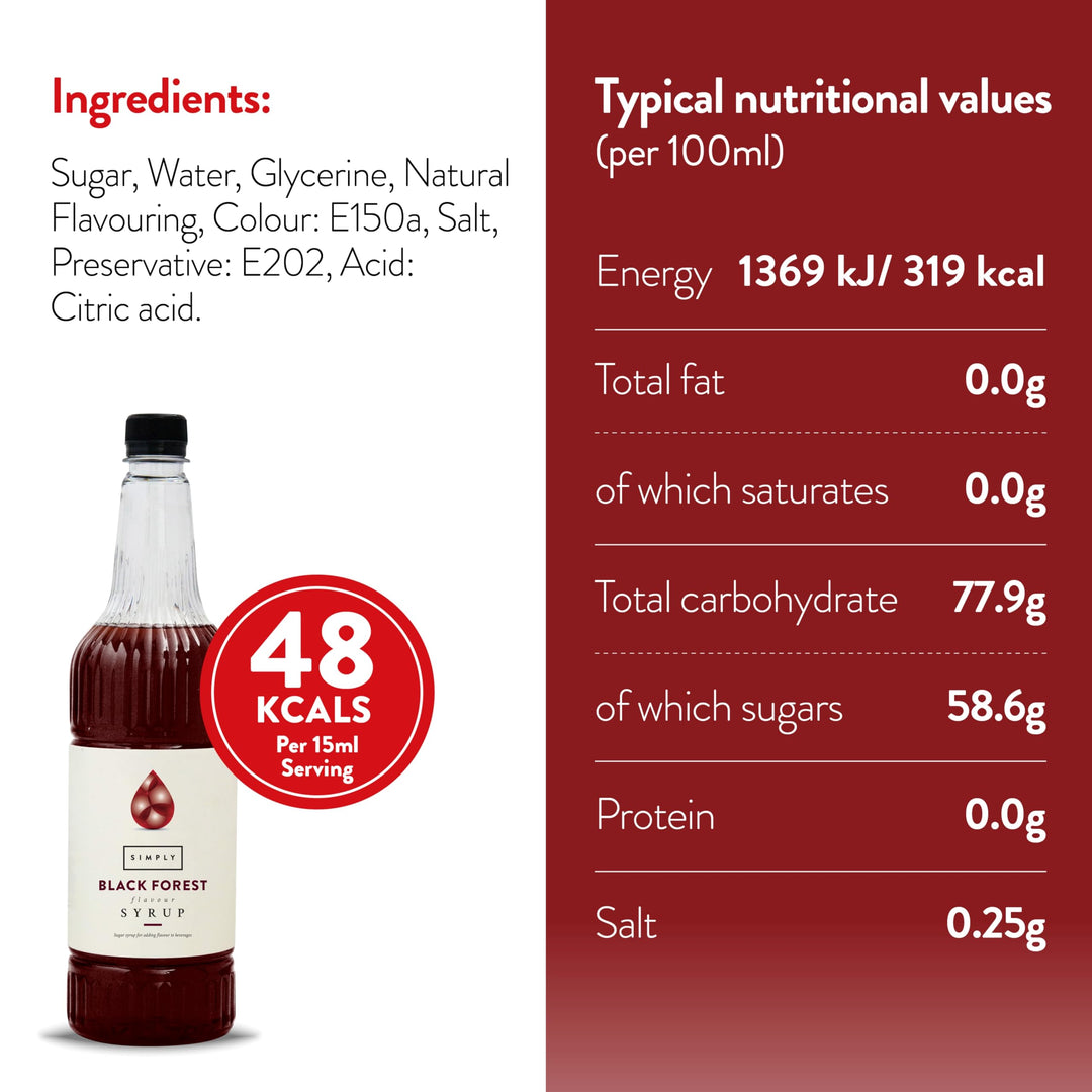 Simply - Black Forest Syrup Vegan & Nut Free Flavoured Syrup for Coffee, Cocktails & Baking