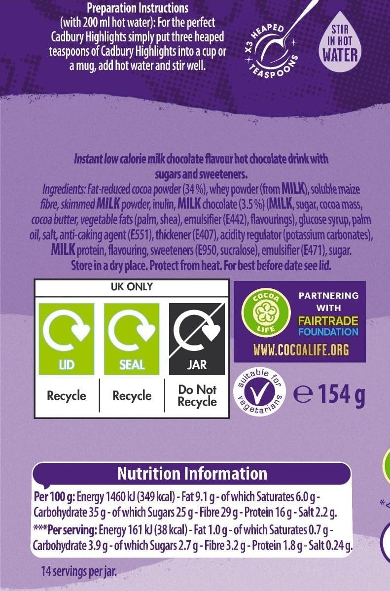 Cadbury Highlights Milk Chocolate Hot Drink - Fairtrade, Low Calorie, Stir-in Sachets (Pack of 6) 7