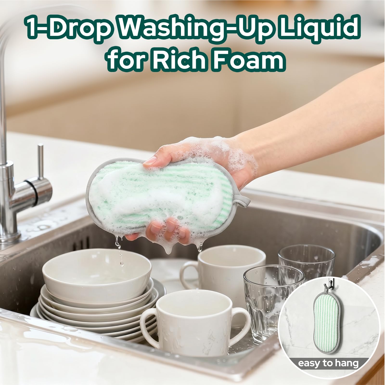 Euqvunn 8 Pack Dual-Sided Kitchen Cleaning Sponges | Non-Scratch, High-Density 3