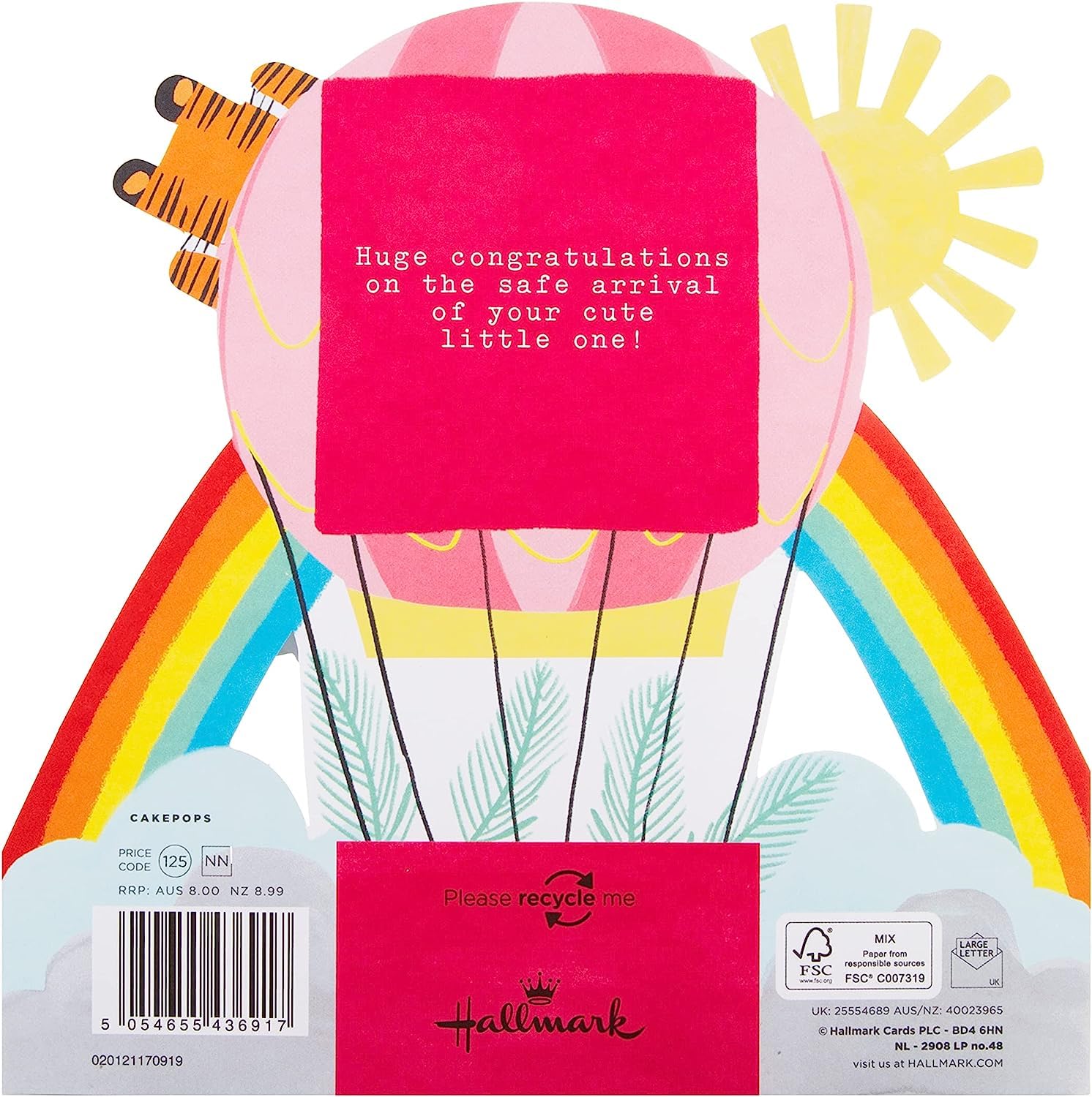 Hallmark Baby Girl Congratulations Card - Die Cut Pop-out Hot Air Balloon | 19.8cm x 19.8cm