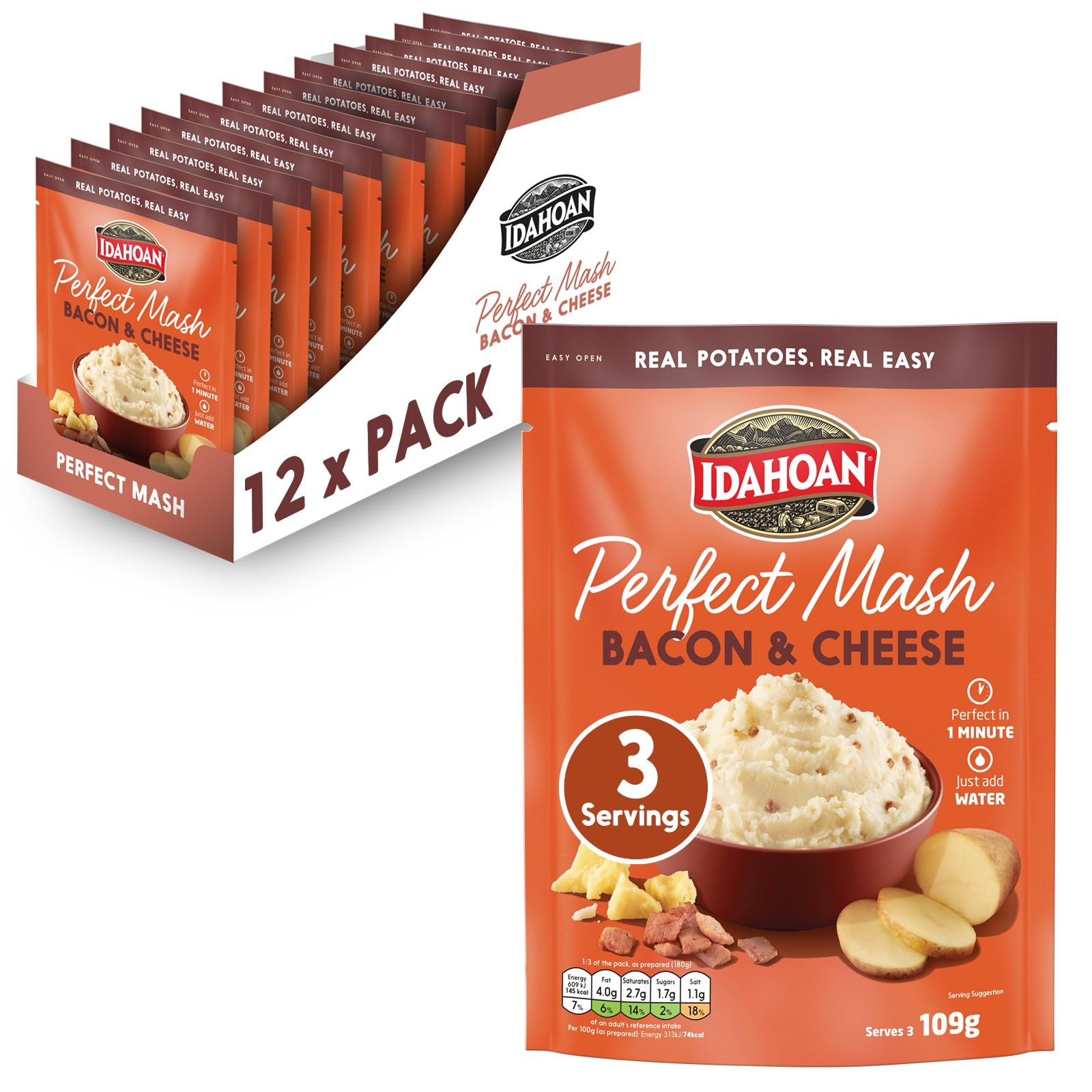 Idahoan Bacon & Cheese Instant Mashed Potatoes, 109g, Pack of 12 1
