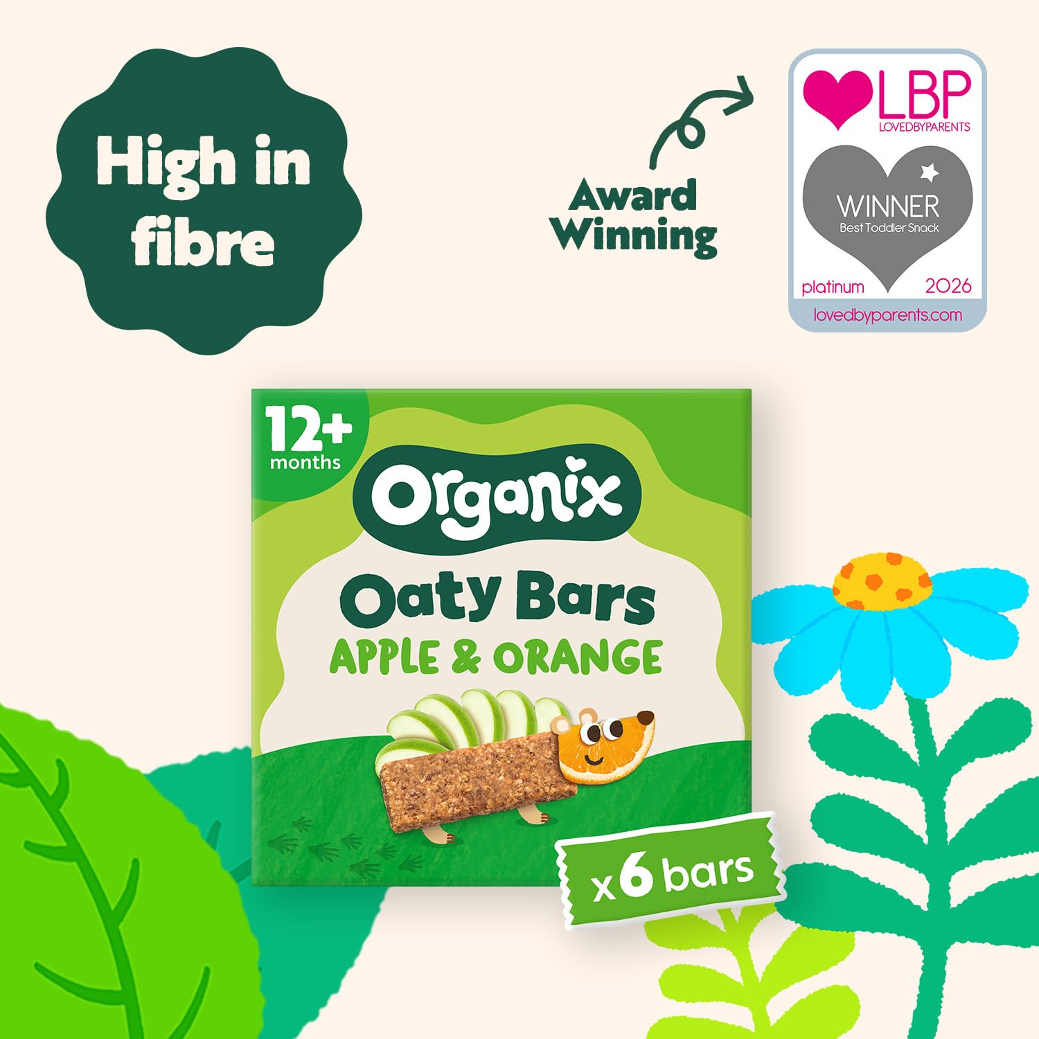 Organix Apple & Orange Oaty Snack Bars - 6 Boxes of 6 x 23g Bars | High Fibre | Organic 3