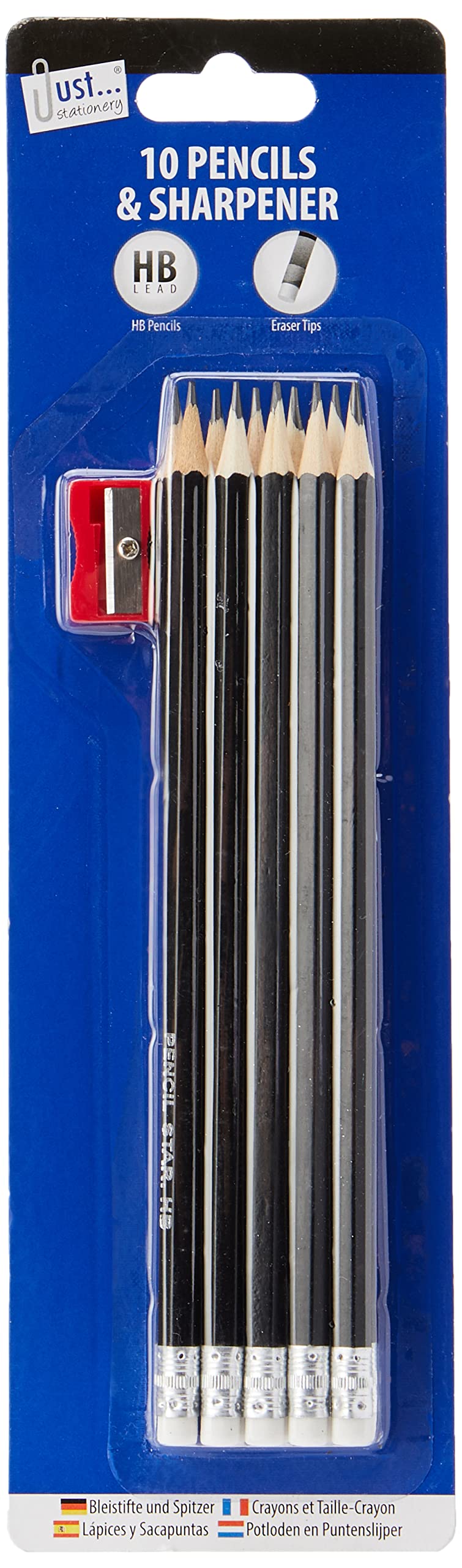 Just stationery 6346 HB Wooden Lead Pencils, 10 Count Pack with Sharpener, Black