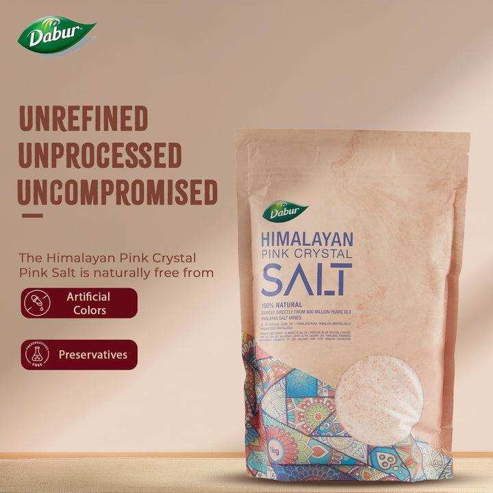 Dabur Himalayan Pure Pink Crystal Salt - 1kg | 100% Natural Fine Grain Salt with Minerals