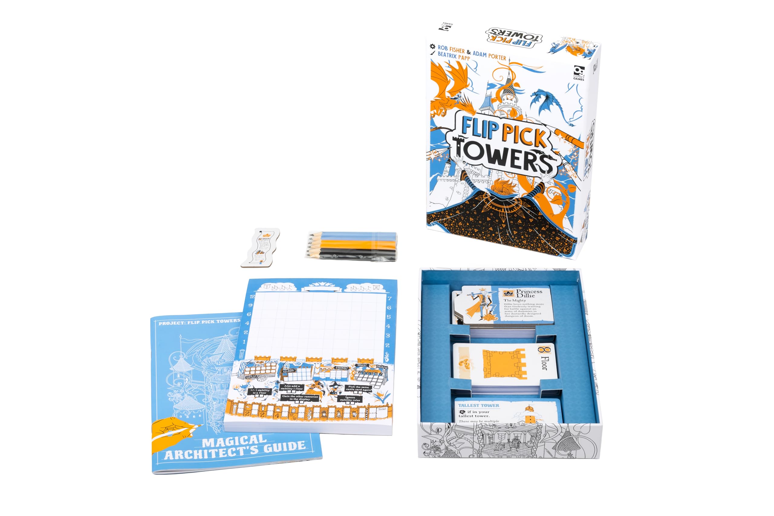 Osprey Games Flip Pick Towers Board Game | 1-6 Players | Ages 9+ | Draw & Roll Game 5