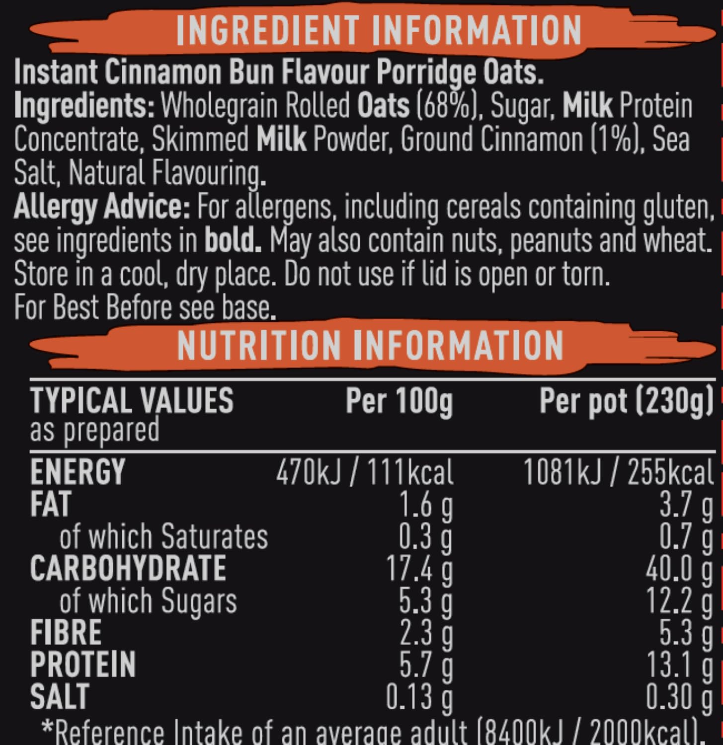 FUEL10K High Protein Cinnamon Bun Porridge Pot - 13g Protein, Wholegrain Oats | 8 Pack of 70g 8