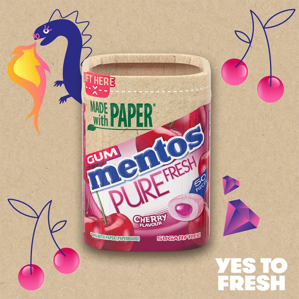 MENTOS Pure Fresh Sugar Free Chewing Gum - Cherry Flavor | 50 count (Pack of 6) 4