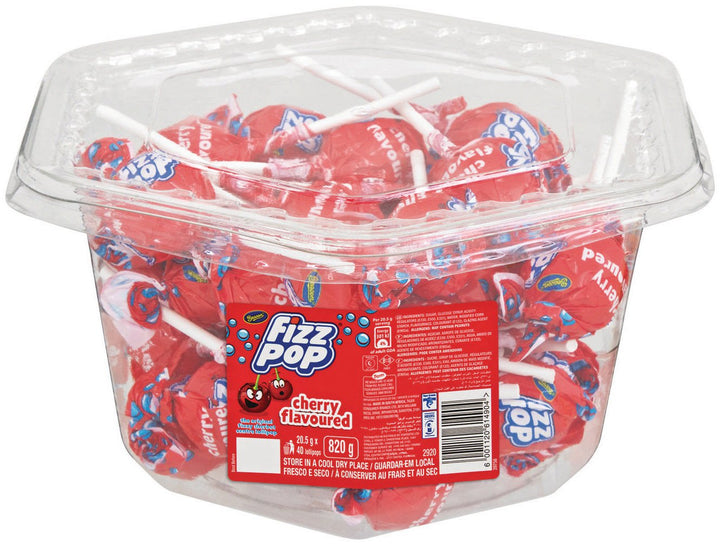 Beacon Cherry Fizz Pops - Sherbet Filled Lollipop (Pack of 40)