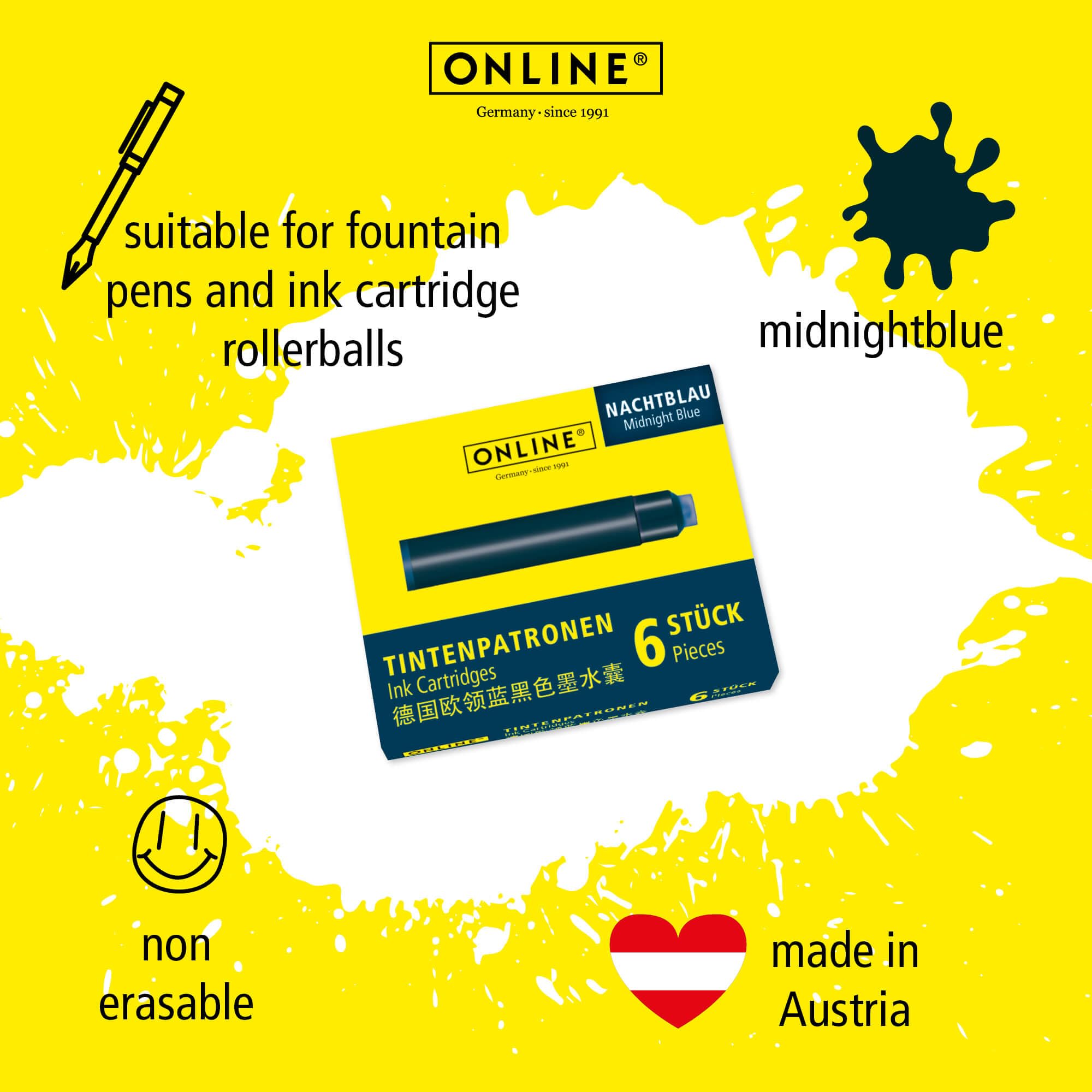 Online Standard Fountain Pen Ink Cartridges - Nightblue | Universal Fit | 6 Pack 3