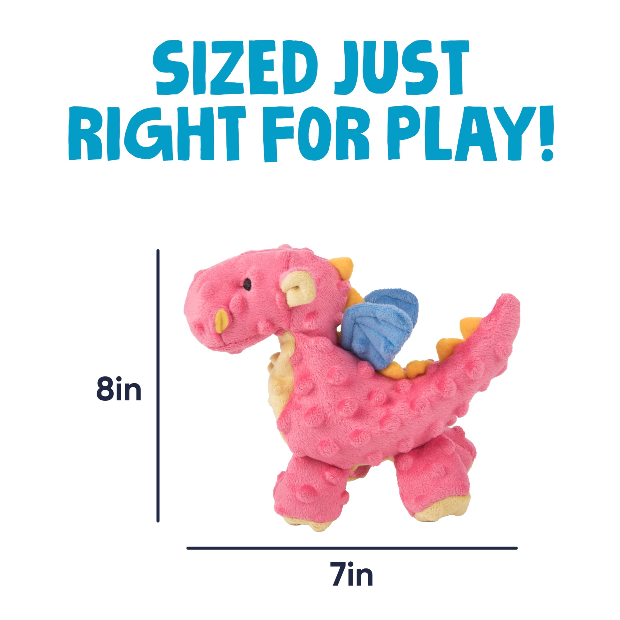 goDog Dragon With Chew Guard Technology Tough Plush Dog Toy - Coral, Small | Squeaker 3