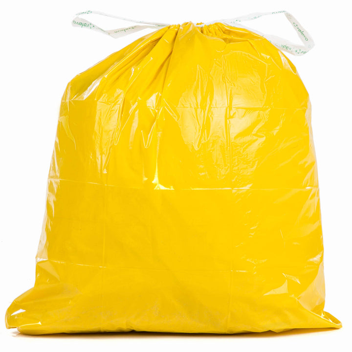 Relevo 30L Yellow Drawstring Bin Bags – 45 Units, 55 cm x 60 cm, Made from 100% Recycled Material