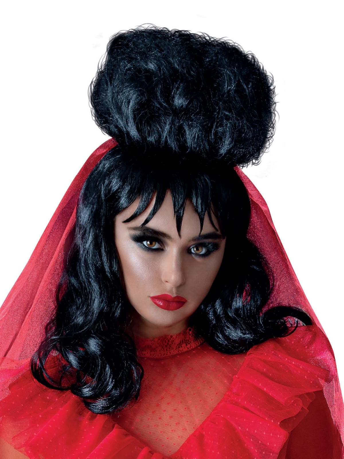 Smiffys Beetlejuice Lydia Mid-Length Black Wig with Fringe 1