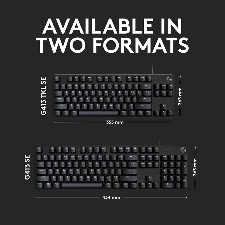 Logitech G413 SE Full-Size Mechanical Gaming Keyboard - Black Backlit Wired Keyboard with Tactile Switches