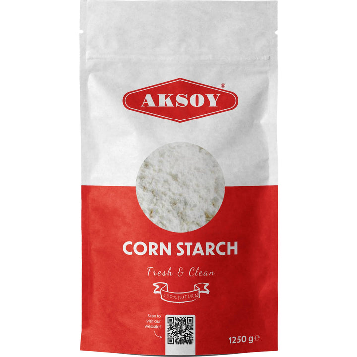 AKSOY 100% Pure Corn Starch | 1.25 KG Resealable Pouch | Non-GMO, Vegan Thickener for Gravy, Sauces, Baking & Puddings