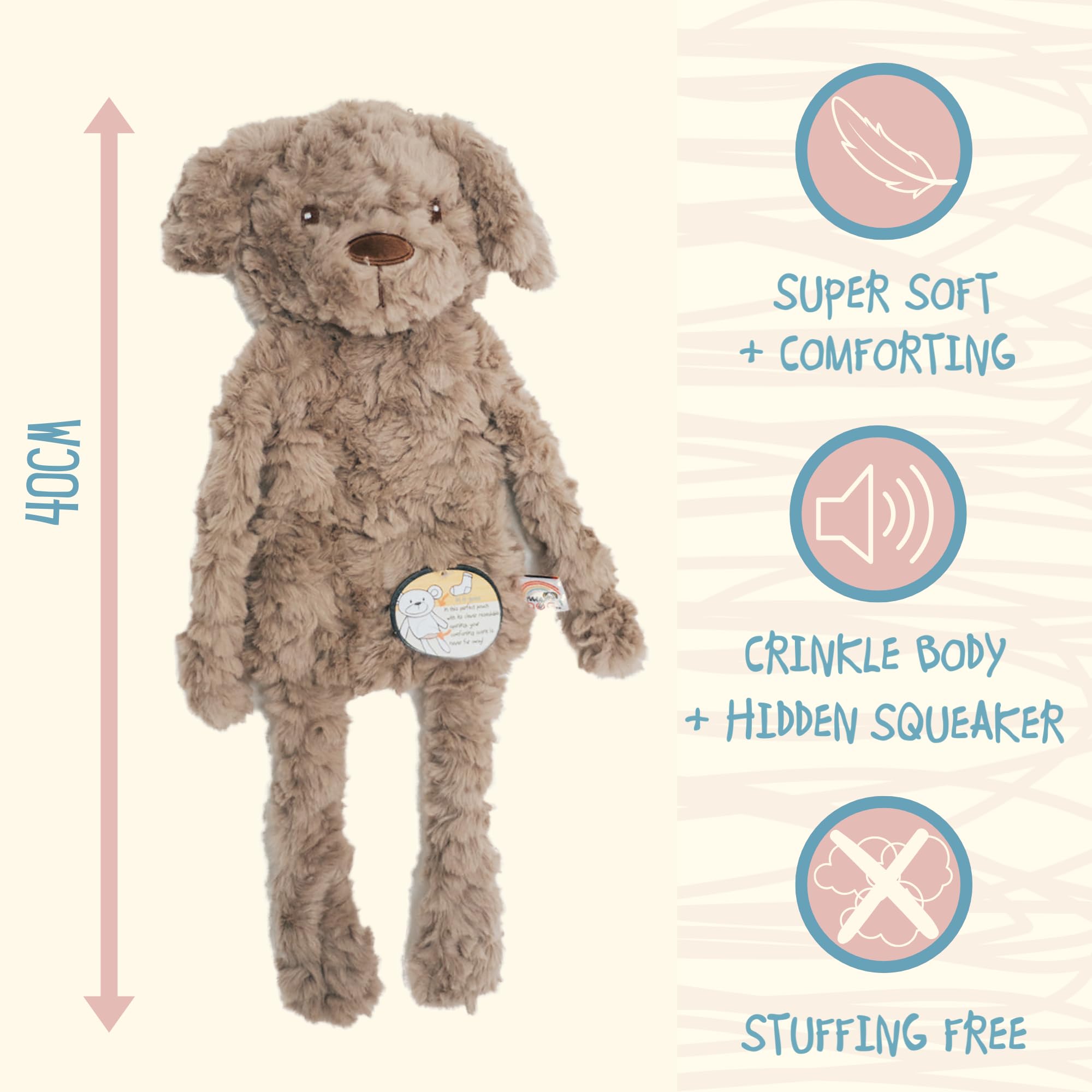 Rosewood My Dog Luxury Soft Plush Toy - Stuff-Free Design with Squeaker | Brown 4