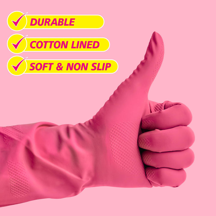 Elbow Grease - Pink Rubber Cleaning Gloves with Cotton Lining
