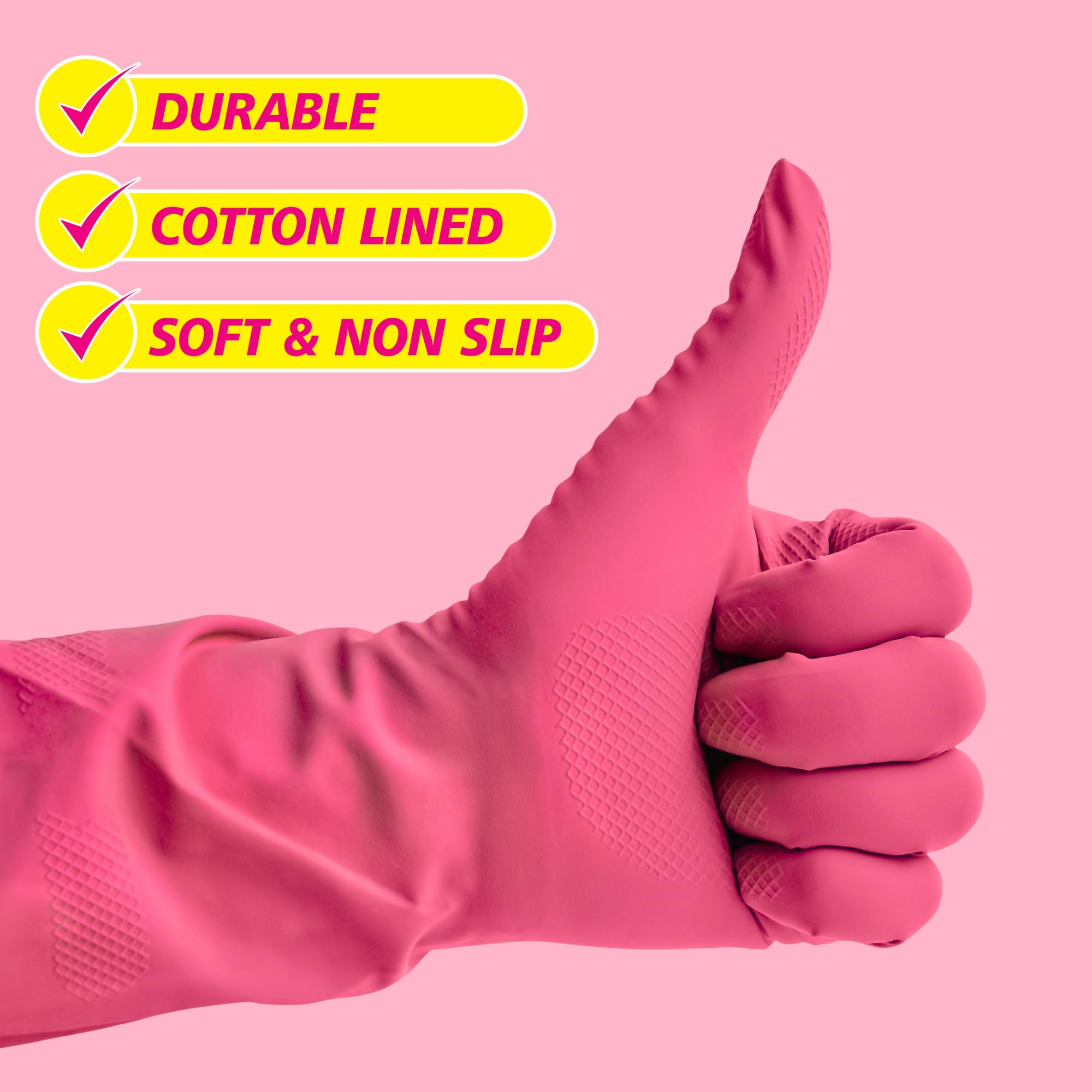 Elbow Grease Rubber Cleaning Gloves - Super Strong | Cotton Lined | Non-Slip Grip | Size L