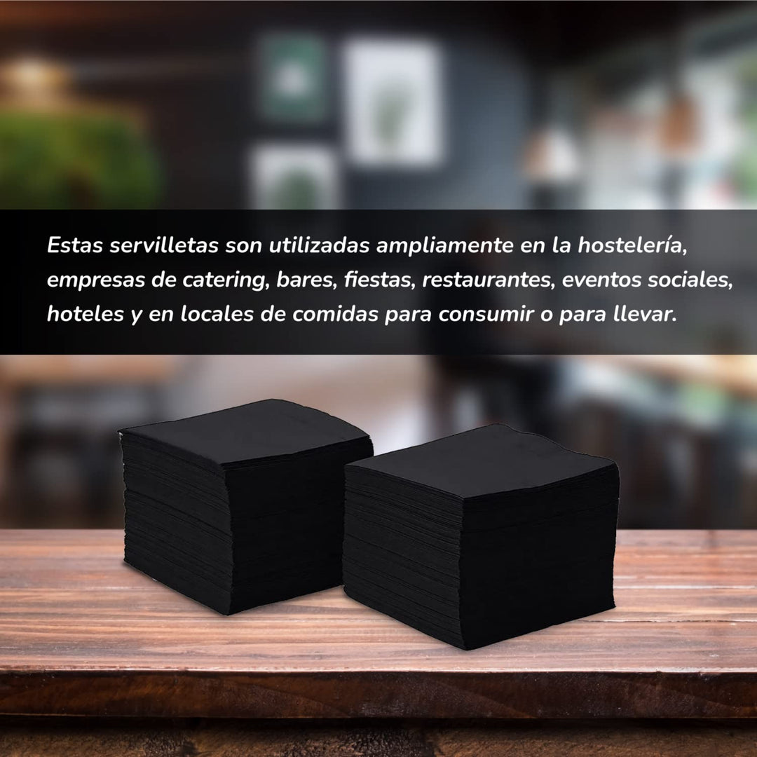Hostelnovo Black Micro-Quil Paper Napkins - Pack of 600 Disposable Cocktail Napkins