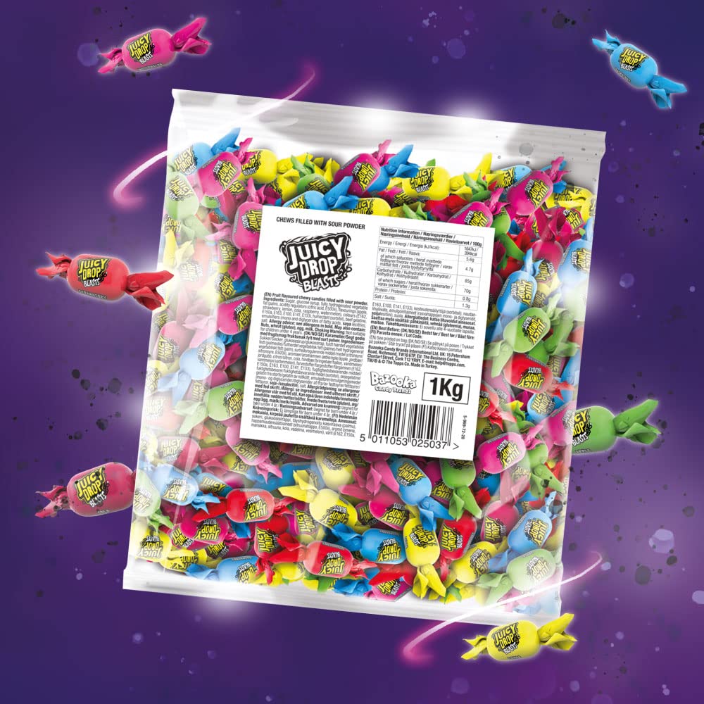 Juicy Drop Blasts Sweets 1kg - 6 Assorted Flavours (Watermelon, Strawberry, Lemon, Raspberry, Apple, Cola)