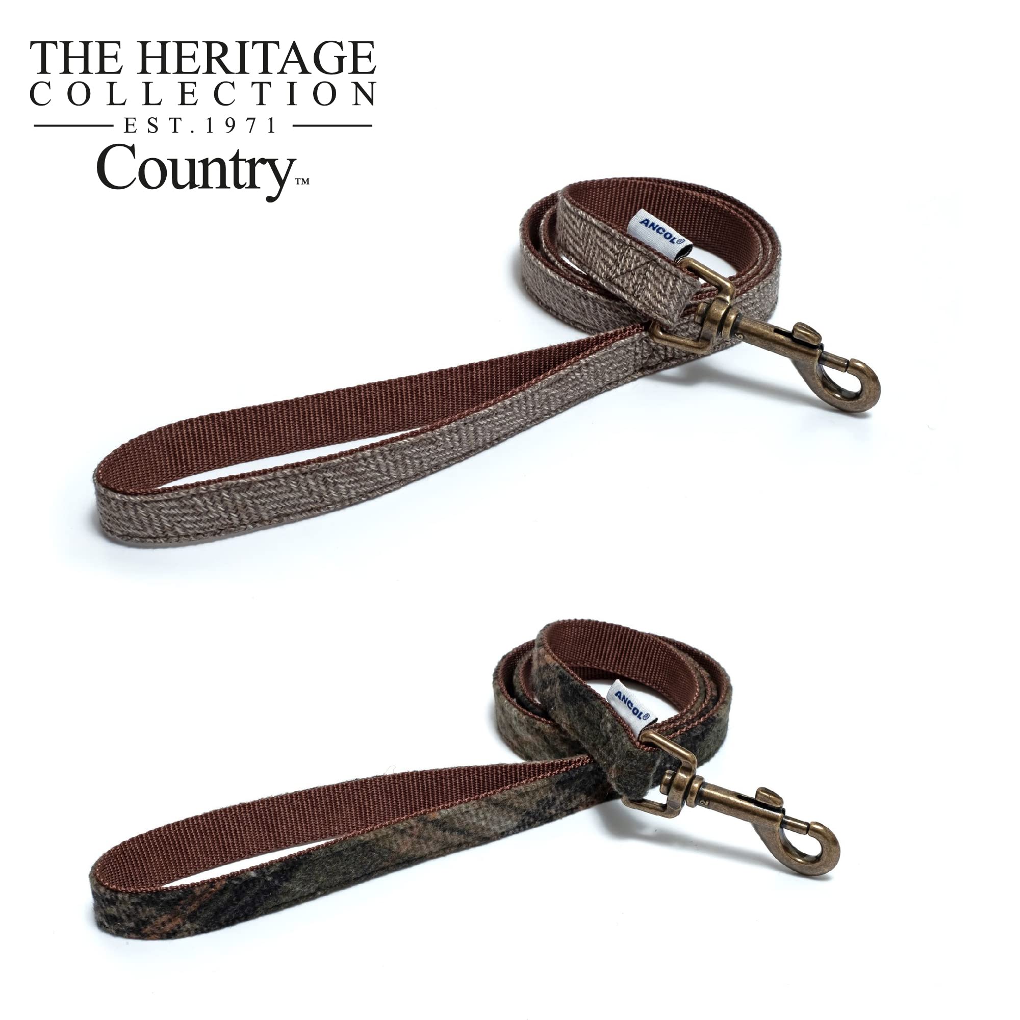 Ancol Heritage Country Check Dog Lead - Brown Nylon Fashion Lead | 1m Length | 19mm Width 2