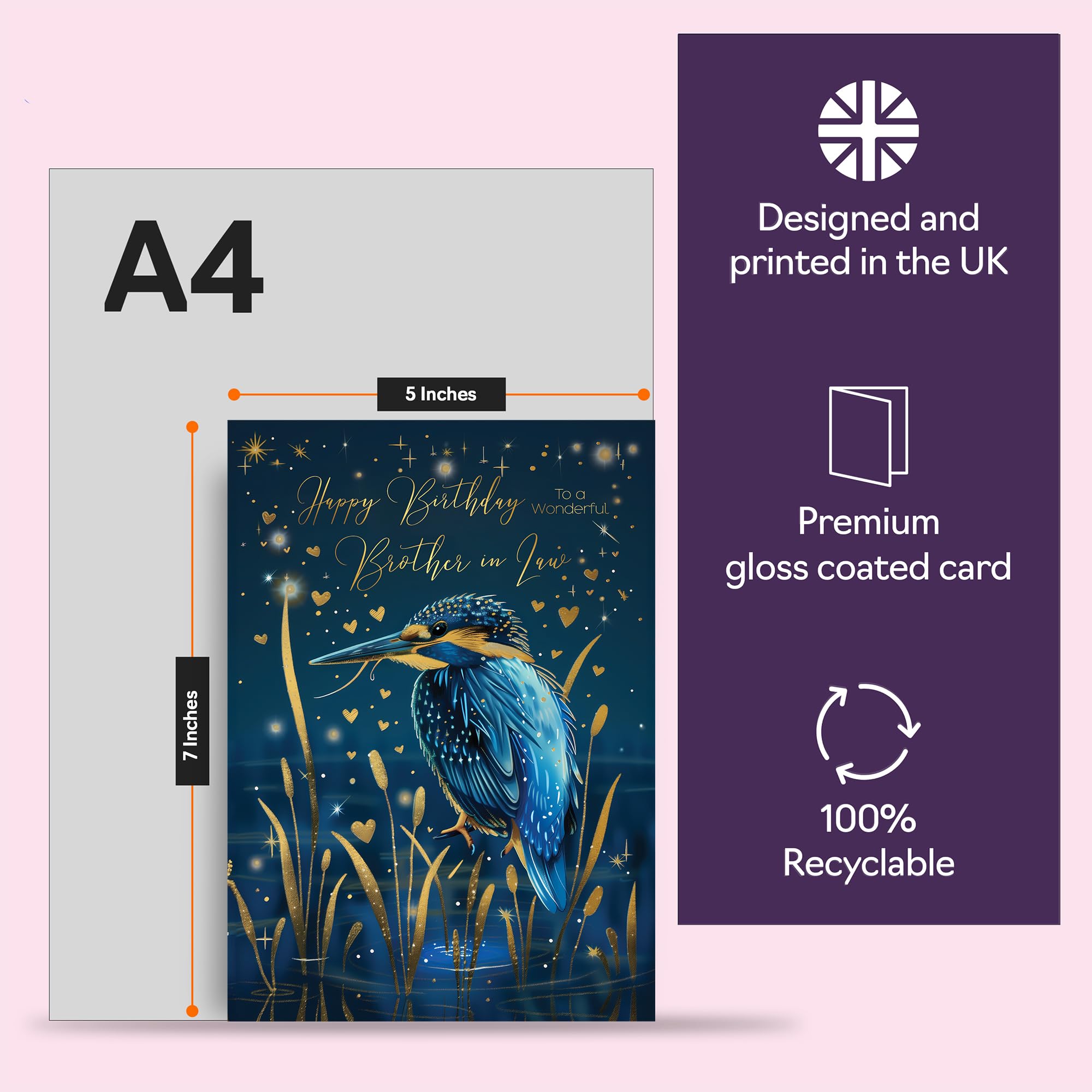 Giftzie Beautiful Gold Birthday Card for Brother in Law | 360 Micron Cardstock | 127mm x 178mm 5