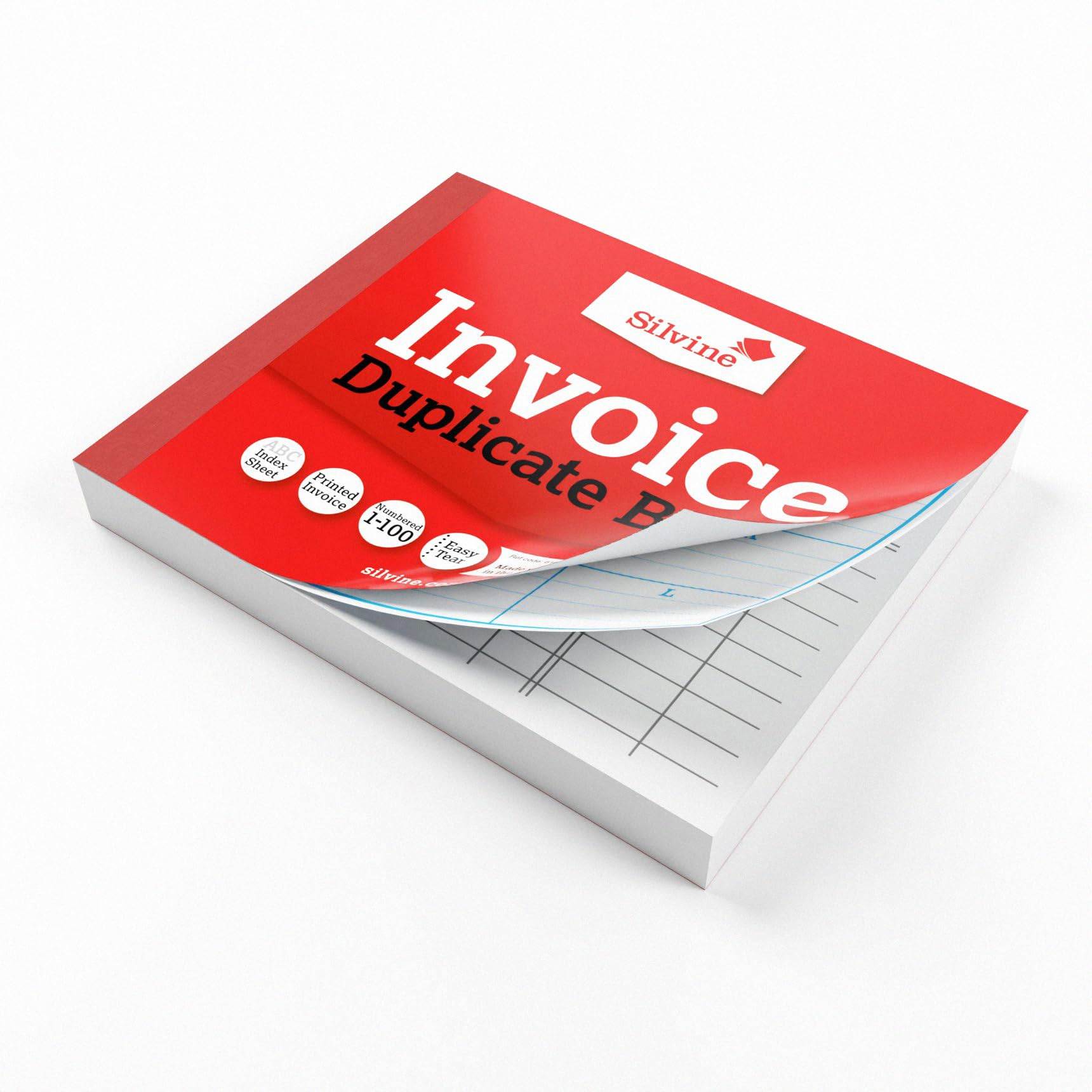 Silvine Duplicate Invoice Book - 4x5' Size, Numbered 1-100, Red Cover | Sinclairs Model 616 3