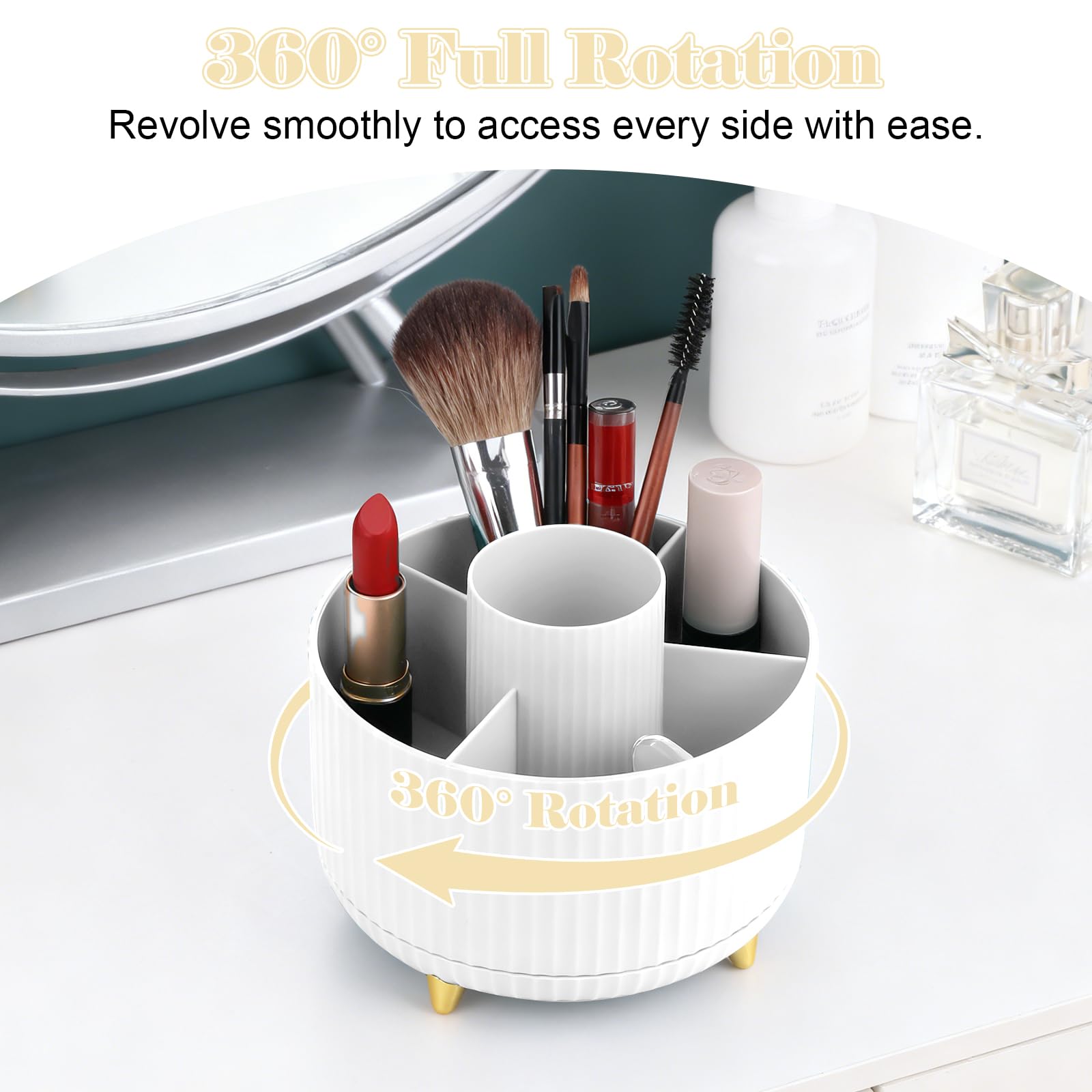 Lychico Desk Organiser - 360° Rotating Pencil Cup with 5 Compartments | White Plastic 5